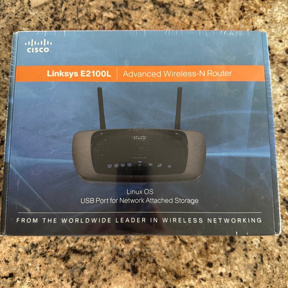 Cisco Linksys E2100L Wireless-N Router Linux OS USB New Sealed Vintage